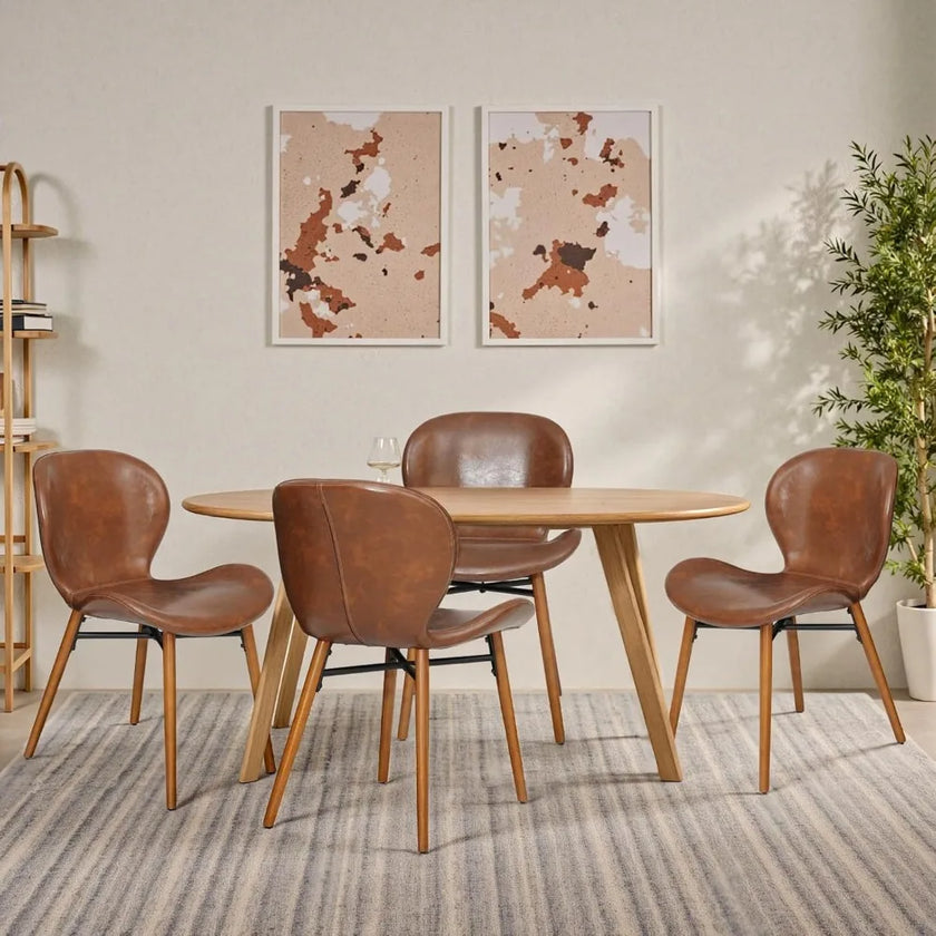 Modern Dining Chair Set of 4, Comfortable Dining Room Chairs with Thick Cushions, Faux Leather Upholstered Kitchen Armless Side