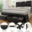Queen LED Bed Frame with Storage Drawers, Upholstered Platform Bed with 2-Tier Wingback Headboard, No Box Spring Needed