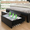 Queen LED Bed Frame with Storage Drawers, Upholstered Platform Bed with 2-Tier Wingback Headboard, No Box Spring Needed