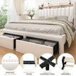 Queen LED Bed Frame with Storage Drawers, Upholstered Platform Bed with 2-Tier Wingback Headboard, No Box Spring Needed