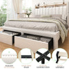Queen LED Bed Frame with Storage Drawers, Upholstered Platform Bed with 2-Tier Wingback Headboard, No Box Spring Needed