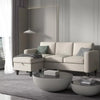 Convertible L-Shaped Sectional, Modern Linen Fabric 3-Seat Sofa Couch Furniture Set with Storage Ottoman
