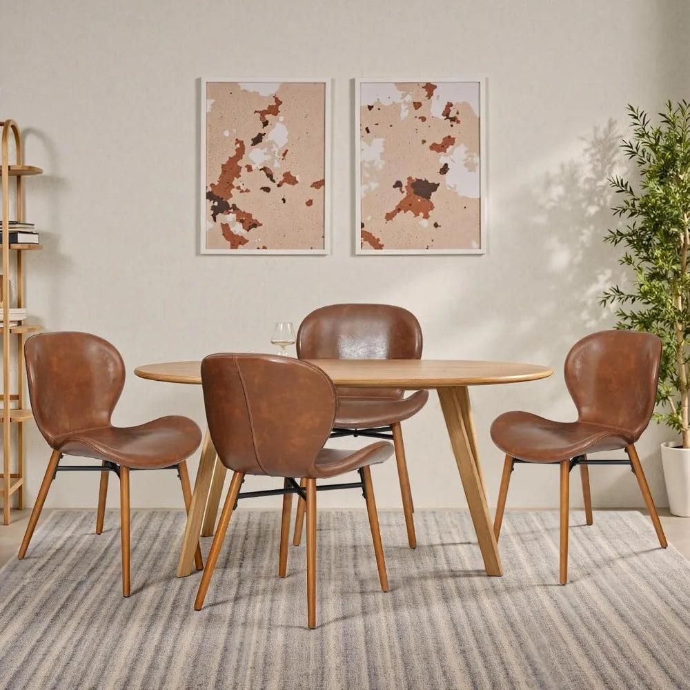 Modern Dining Chair Set of 4, Comfortable Dining Room Chairs with Thick Cushions, Faux Leather Upholstered Kitchen Armless Side