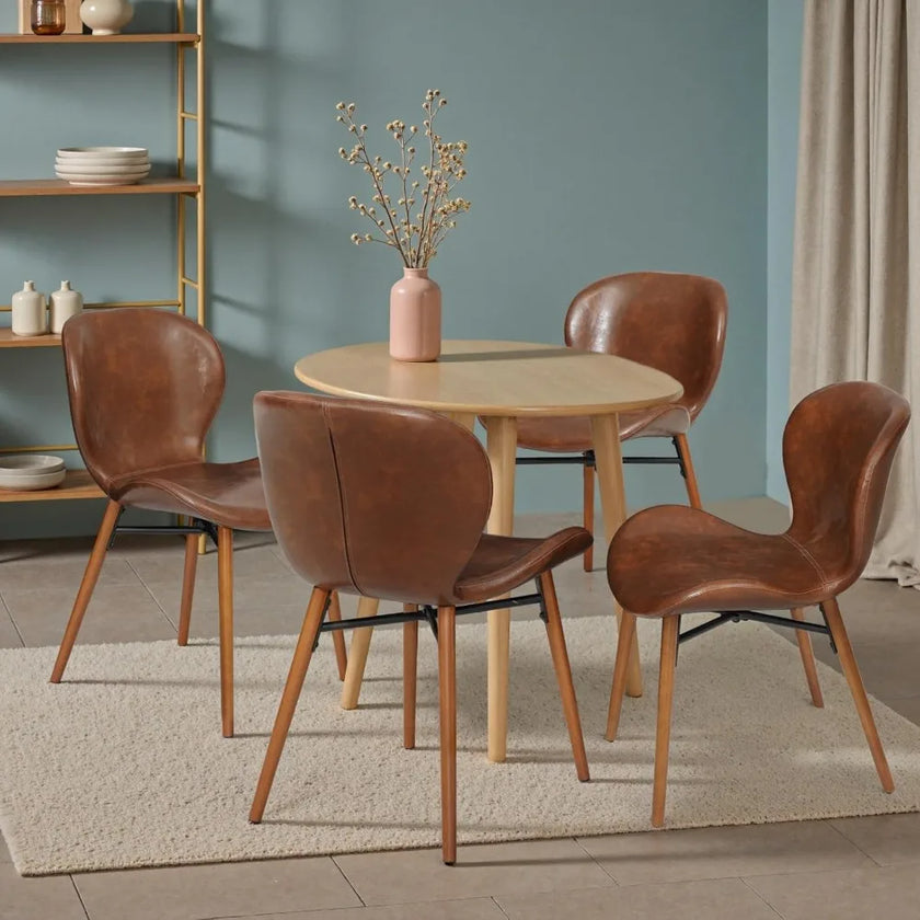 Modern Dining Chair Set of 4, Comfortable Dining Room Chairs with Thick Cushions, Faux Leather Upholstered Kitchen Armless Side