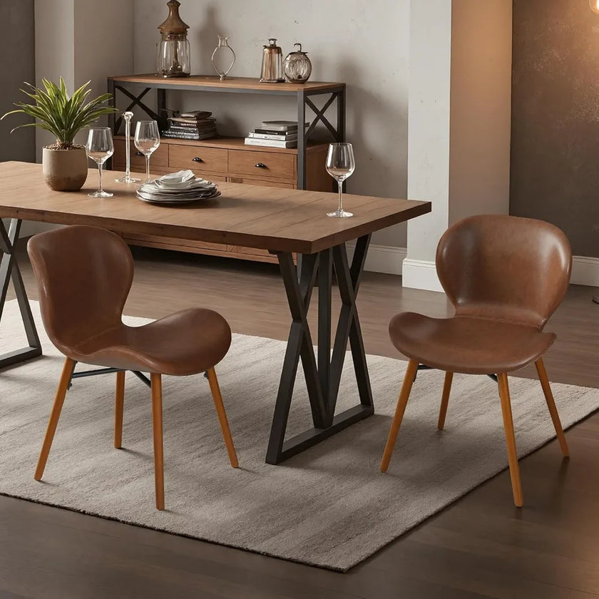 Modern Dining Chair Set of 4, Comfortable Dining Room Chairs with Thick Cushions, Faux Leather Upholstered Kitchen Armless Side