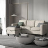 Convertible L-Shaped Sectional, Modern Linen Fabric 3-Seat Sofa Couch Furniture Set with Storage Ottoman
