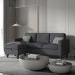 Convertible L-Shaped Sectional, Modern Linen Fabric 3-Seat Sofa Couch Furniture Set with Storage Ottoman