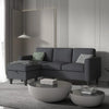 Convertible L-Shaped Sectional, Modern Linen Fabric 3-Seat Sofa Couch Furniture Set with Storage Ottoman